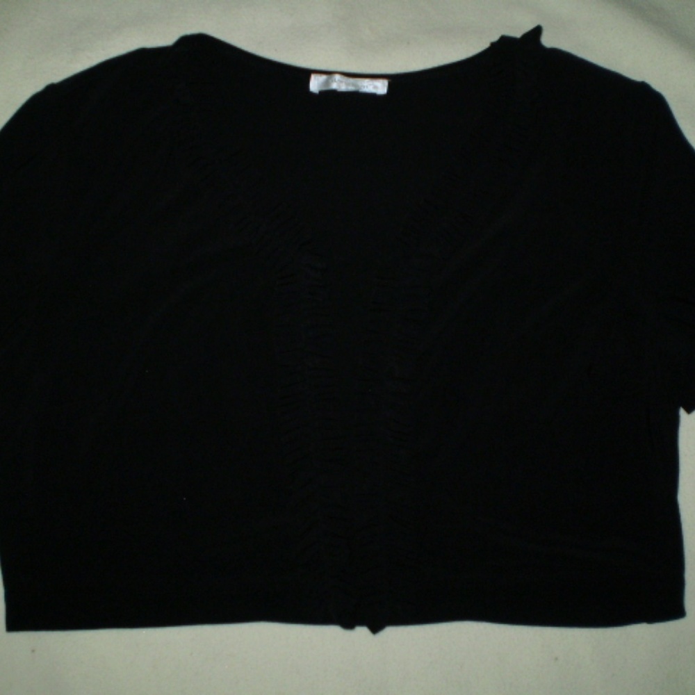 SIZE: 12--BLACK RUFFLED SHORT SLEEVE SHRUG-NEW